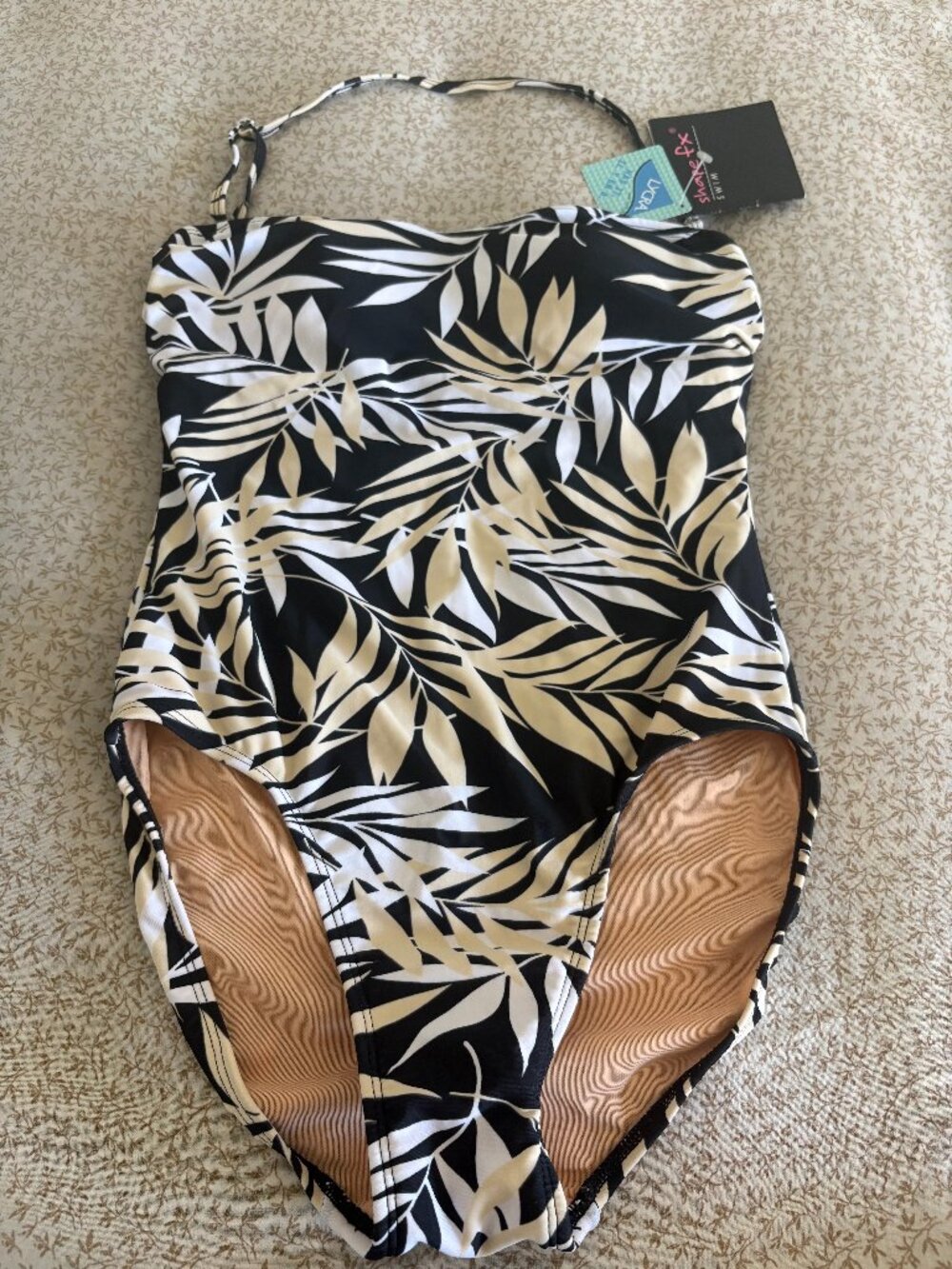 Shape FX Black Tropical Leaf One‑Piece Swimsuit Size 4 NWT